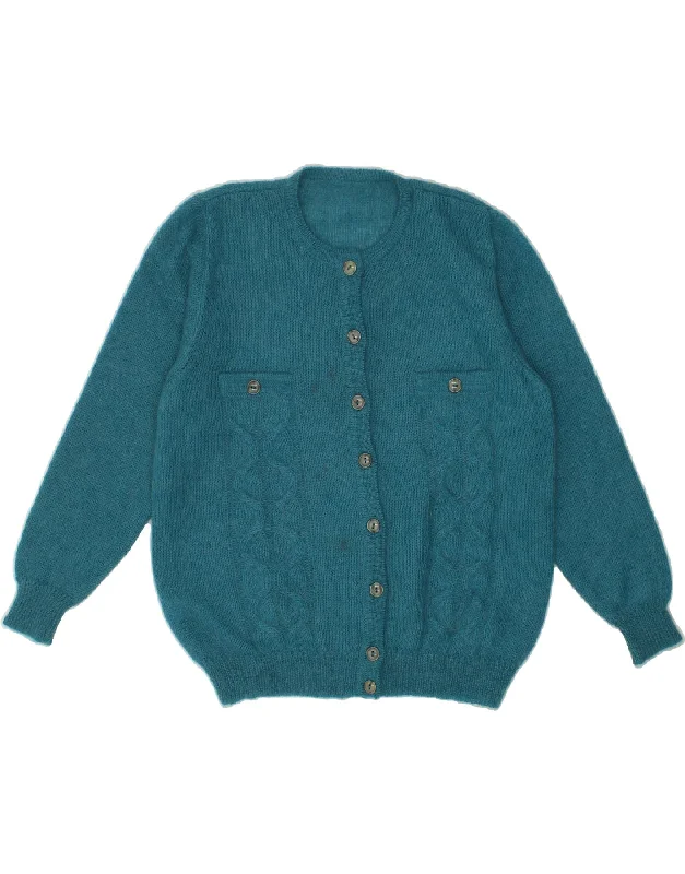 VINTAGE Womens Cardigan Sweater UK 16 Large Green Embroidered Appliqued Beaded