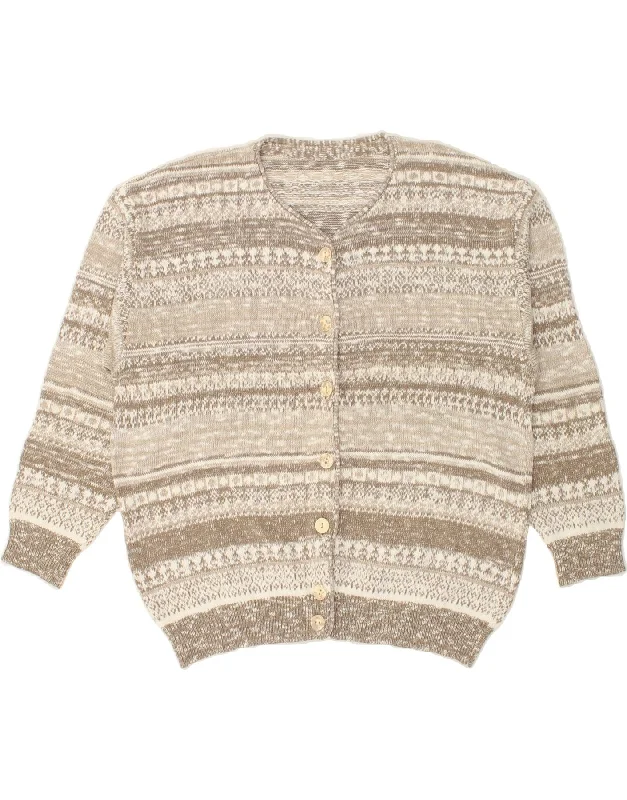 VINTAGE Womens Cardigan Sweater UK 16 Large Grey Fair Isle Houndstooth Herringbone Solid