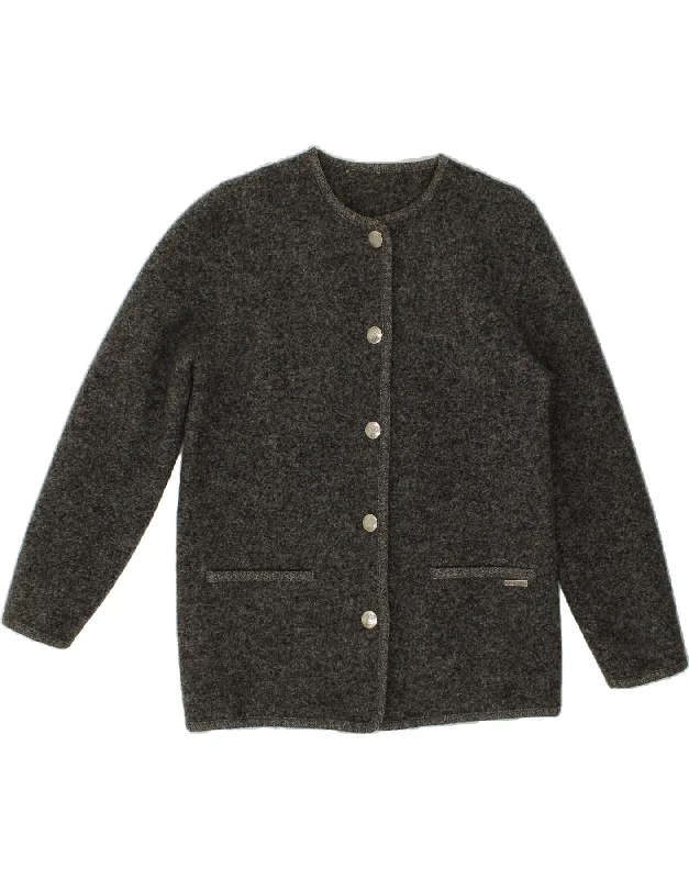 VINTAGE Womens Cardigan Sweater UK 16 Large Grey Flecked Wool Oversized Loose Flowy