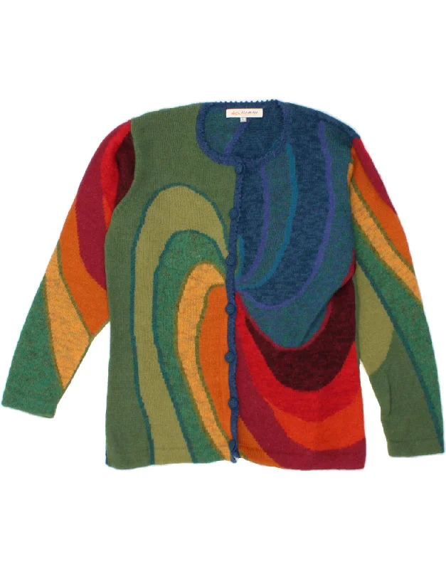 VINTAGE Womens Cardigan Sweater UK 16 Large Multicoloured Colourblock Fitted Loose Oversized