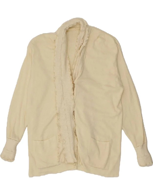 VINTAGE Womens Cardigan Sweater UK 16 Large Off White Spandex Rayon Corduroy
