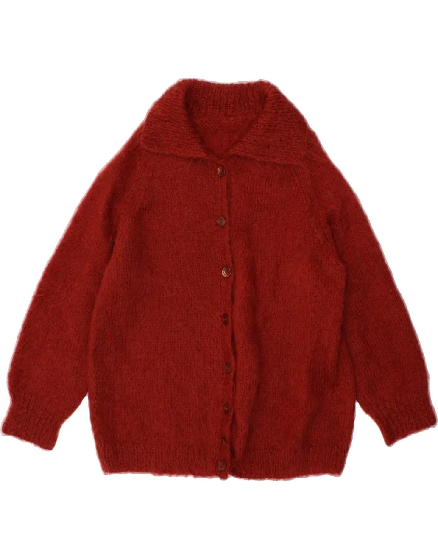 VINTAGE Womens Cardigan Sweater UK 16 Large Red Crew Neck V-Neck Turtle Neck