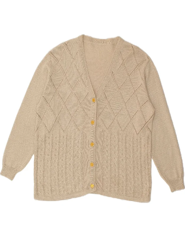 VINTAGE Womens Cardigan Sweater UK 18 XL Beige Cotton Stretchy Elastic Breathable