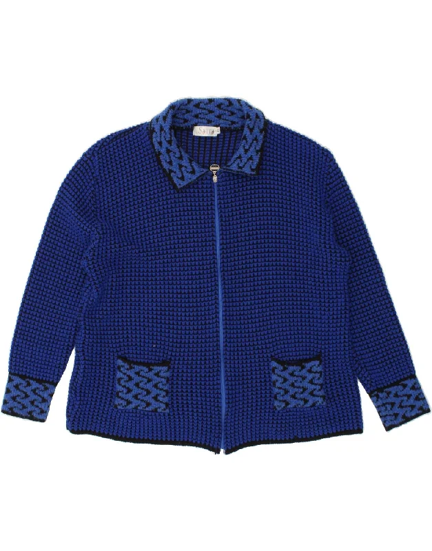 VINTAGE Womens Cardigan Sweater UK 18 XL Blue Faux Fur Fabric Real Fur Fabric Shearling Fabric
