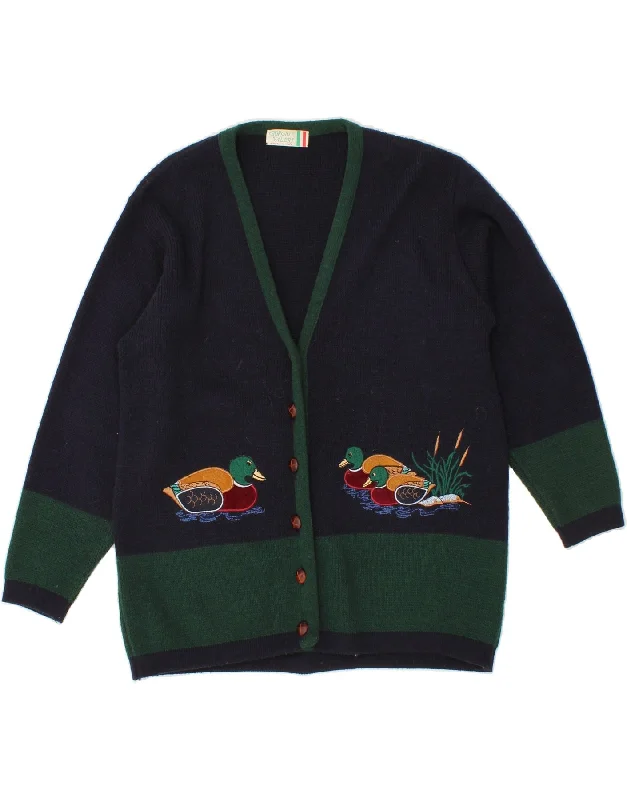 VINTAGE Womens Cardigan Sweater UK 18 XL Navy Blue Colourblock Wool Chenille Fabric Brocade Fabric Lace Fabric VINTAGE Womens Cardigan Sweater UK 18 XL Navy Blue Colourblock Wool Chenille Fabric Brocade Fabric Lace Fabric
