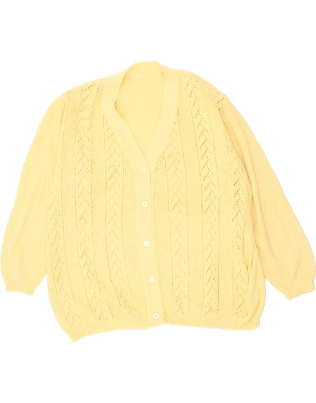 VINTAGE Womens Cardigan Sweater UK 22 3XL Yellow Tailored Straight A-Line
