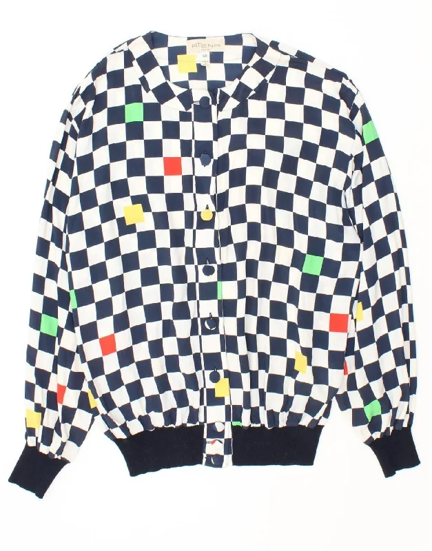 VINTAGE Womens Cardigan Top IT 48 XL Blue Check Acetate Patchwork Embroidered Appliqued VINTAGE Womens Cardigan Top IT 48 XL Blue Check Acetate Patchwork Embroidered Appliqued