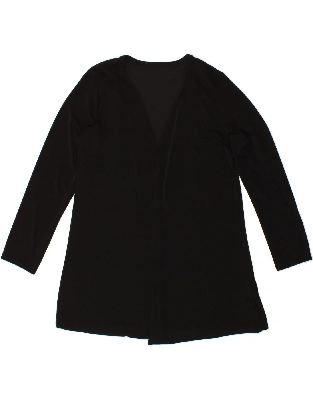 VINTAGE Womens Cardigan Top UK 14 Medium Black Satin Blend Silk Blend Wool Blend