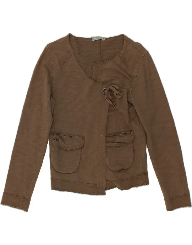 VINTAGE Womens Cardigan Top US 2 XS Brown Cotton Slim Fit Regular Fit Oversized