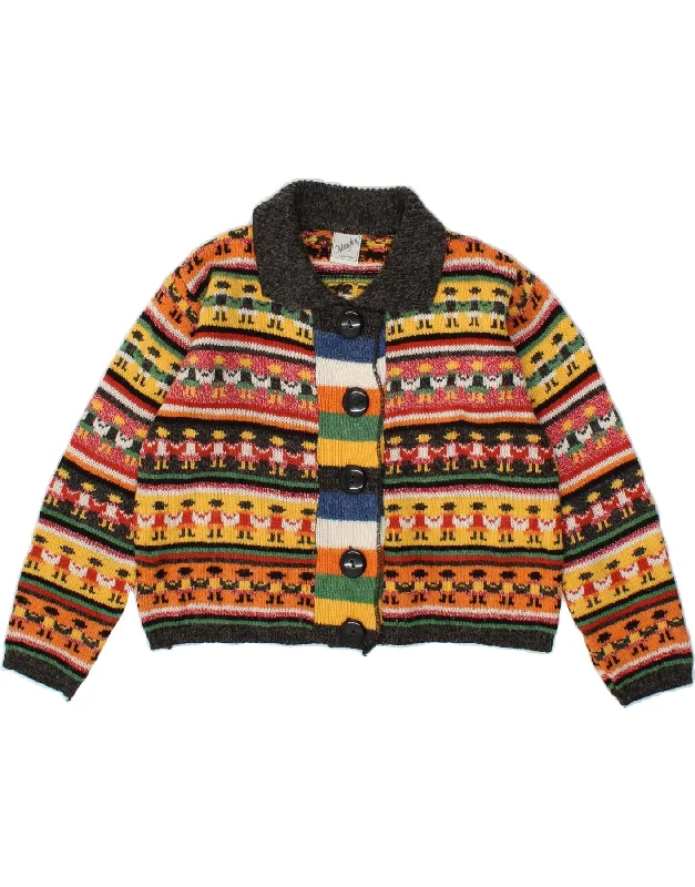 VINTAGE Womens Crop Cardigan Sweater UK 16 Large Multicoloured Fair Isle Terry Blend Velvet Blend Canvas Blend VINTAGE Womens Crop Cardigan Sweater UK 16 Large Multicoloured Fair Isle Terry Blend Velvet Blend Canvas Blend