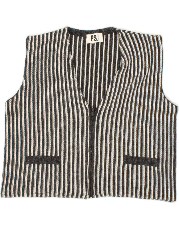 VINTAGE Womens Crop Sleeveless Cardigan Sweater UK 10/12 Medium Grey Zippered Front Buttoned Front Snap Front