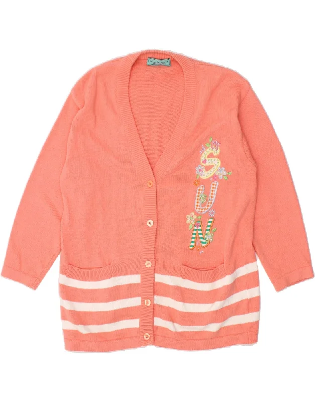 VINTAGE Womens Graphic Cardigan Sweater UK 14 Medium Pink Pinstripe Cotton Neon metallic Matte VINTAGE Womens Graphic Cardigan Sweater UK 14 Medium Pink Pinstripe Cotton Neon metallic Matte