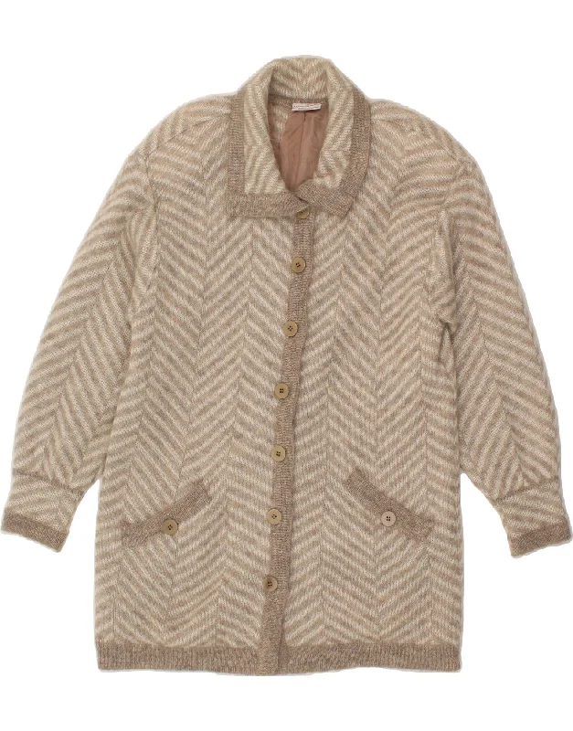 VINTAGE Womens Longline Cardigan Sweater UK 12 Medium  Beige Chevron Chenille Fabric Brocade Fabric Lace Fabric