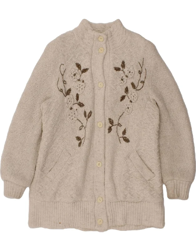 VINTAGE Womens Longline Cardigan Sweater UK 18 XL Off White Floral Acrylic Mesh Blend Leather Blend Suede Blend VINTAGE Womens Longline Cardigan Sweater UK 18 XL Off White Floral Acrylic Mesh Blend Leather Blend Suede Blend