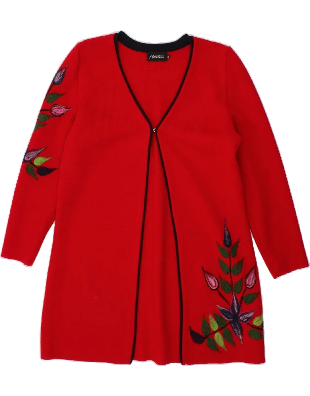 VINTAGE Womens Longline Cardigan Sweater UK 18 XL Red Floral Fleece Cardigan Nylon Polyester VINTAGE Womens Longline Cardigan Sweater UK 18 XL Red Floral Fleece Cardigan Nylon Polyester