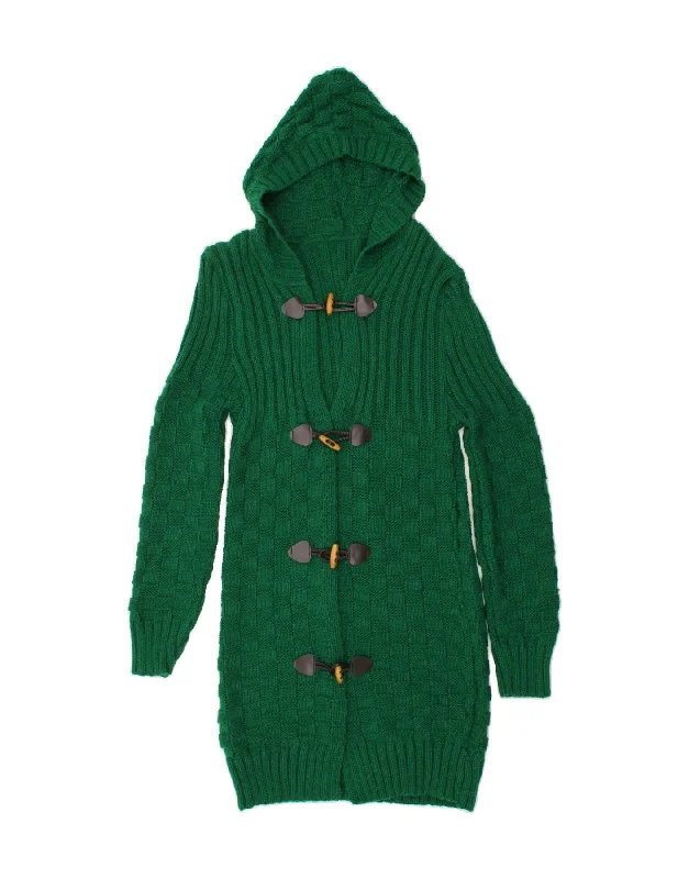 VINTAGE Womens Longline Hooded Cardigan Sweater UK 12 Medium Green Wool Cardigan Cotton Cardigan Cashmere Cardigan
