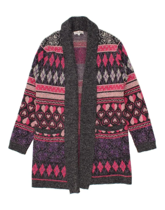 VINTAGE Womens Longline Open Cardigan Sweater UK 12 Medium Multicoloured Houndstooth Herringbone Solid VINTAGE Womens Longline Open Cardigan Sweater UK 12 Medium Multicoloured Houndstooth Herringbone Solid