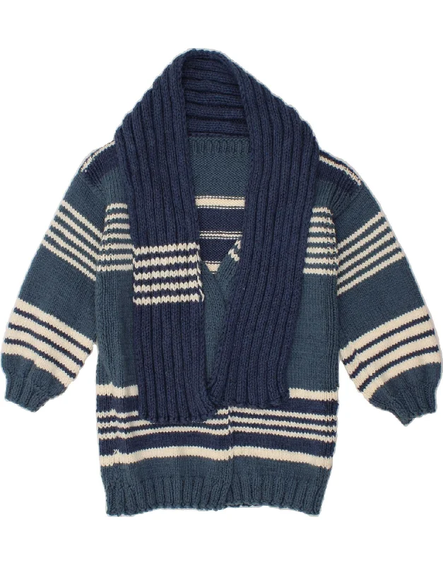 VINTAGE Womens Open Cardigan Sweater UK 16 Large Blue Striped Ribbed Striped Patterned VINTAGE Womens Open Cardigan Sweater UK 16 Large Blue Striped Ribbed Striped Patterned