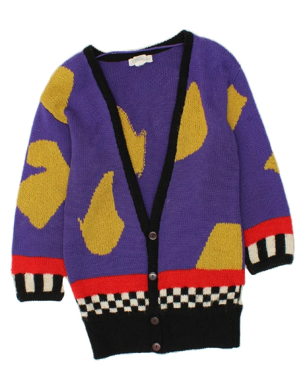 VINTAGE Womens Oversized Longline Cardigan Sweater UK 10 Small Purple Beaded Cardigan Sequined Faux Fur