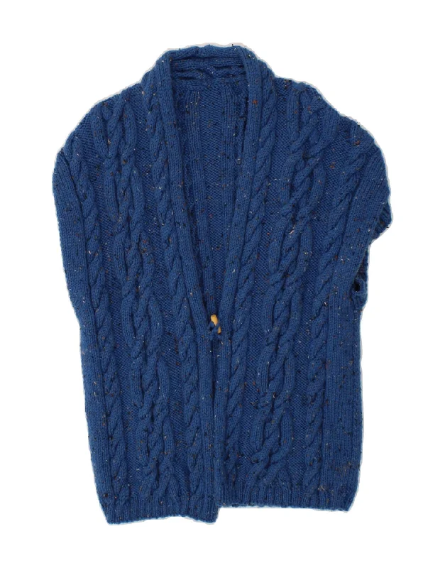 VINTAGE Womens Short Sleeve Cardigan Sweater UK 12 Medium Blue Flecked Chenille Brocade Lace