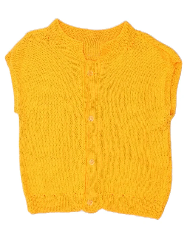 VINTAGE Womens Short Sleeve Cardigan Sweater UK 14 Medium Yellow Seamless Knitted Crochet VINTAGE Womens Short Sleeve Cardigan Sweater UK 14 Medium Yellow Seamless Knitted Crochet