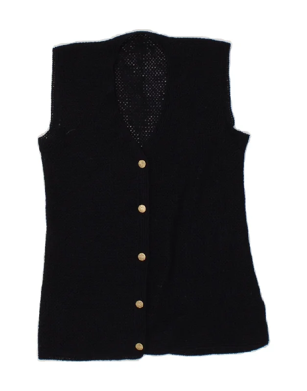VINTAGE Womens Sleeveless Cardigan Sweater UK 12 Medium Navy Blue Cardigan Knitwear Sweater VINTAGE Womens Sleeveless Cardigan Sweater UK 12 Medium Navy Blue Cardigan Knitwear Sweater