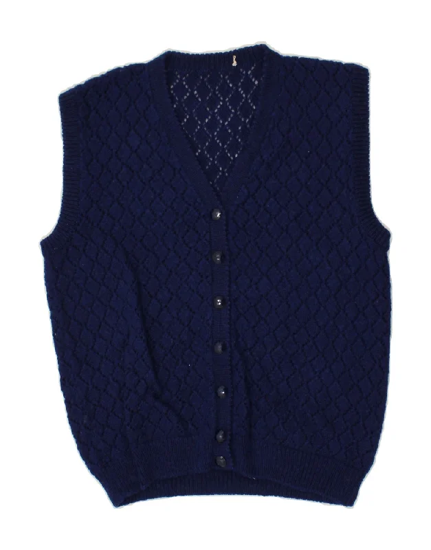 VINTAGE Womens Sleeveless Cardigan Sweater UK 14 Medium Navy Blue Button Cardigan Zip Cardigan Pullover Cardigan VINTAGE Womens Sleeveless Cardigan Sweater UK 14 Medium Navy Blue Button Cardigan Zip Cardigan Pullover Cardigan