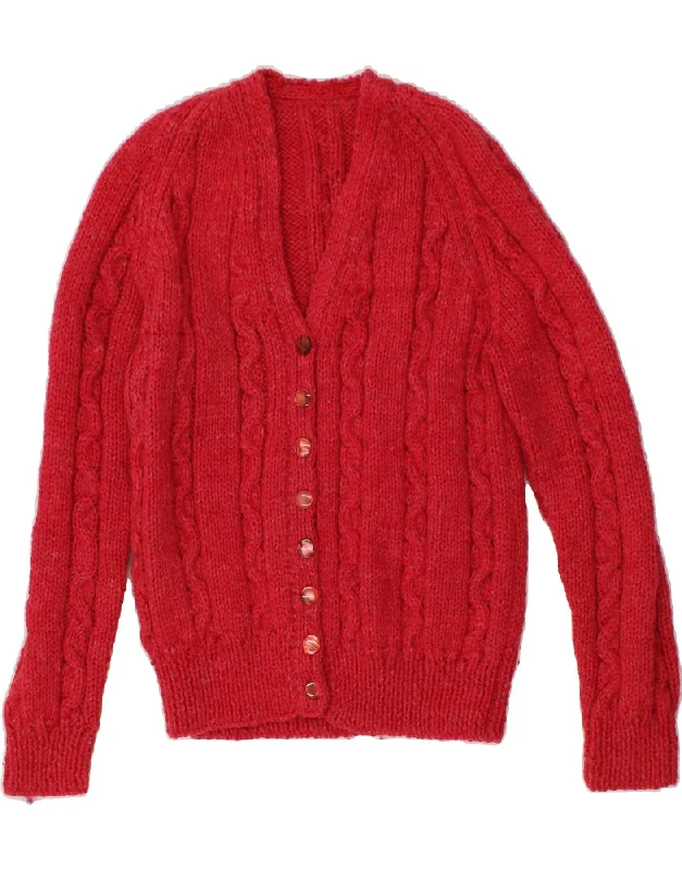 VINTAGE Womens Cardigan Sweater UK 14 Medium Red Boat Neck Shawl Collar Notched Collar VINTAGE Womens Cardigan Sweater UK 14 Medium Red Boat Neck Shawl Collar Notched Collar