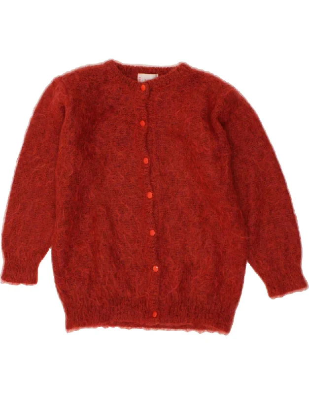 VINTAGE Womens Cardigan Sweater UK 18 XL Red Mohair Knit Fabric Woven Fabric Fleece Fabric