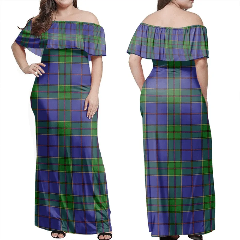 Strachan Tartan Off Shoulder Long Dress